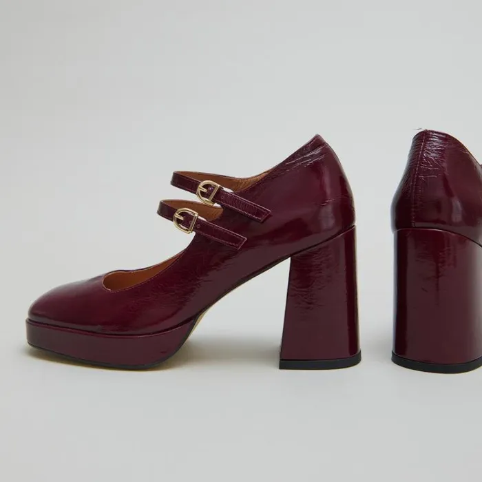 Women Babies With Double Straps And Platforms Burgundy JONAK Babies Saloms