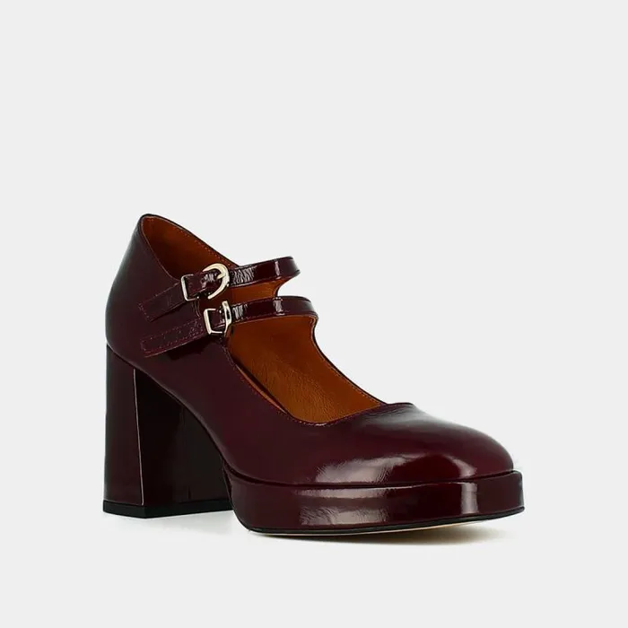 Women Babies With Double Straps And Platforms Burgundy JONAK Babies Saloms