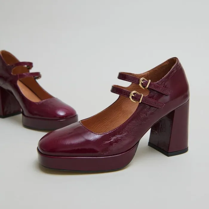 Women Babies With Double Straps And Platforms Burgundy JONAK Babies Saloms