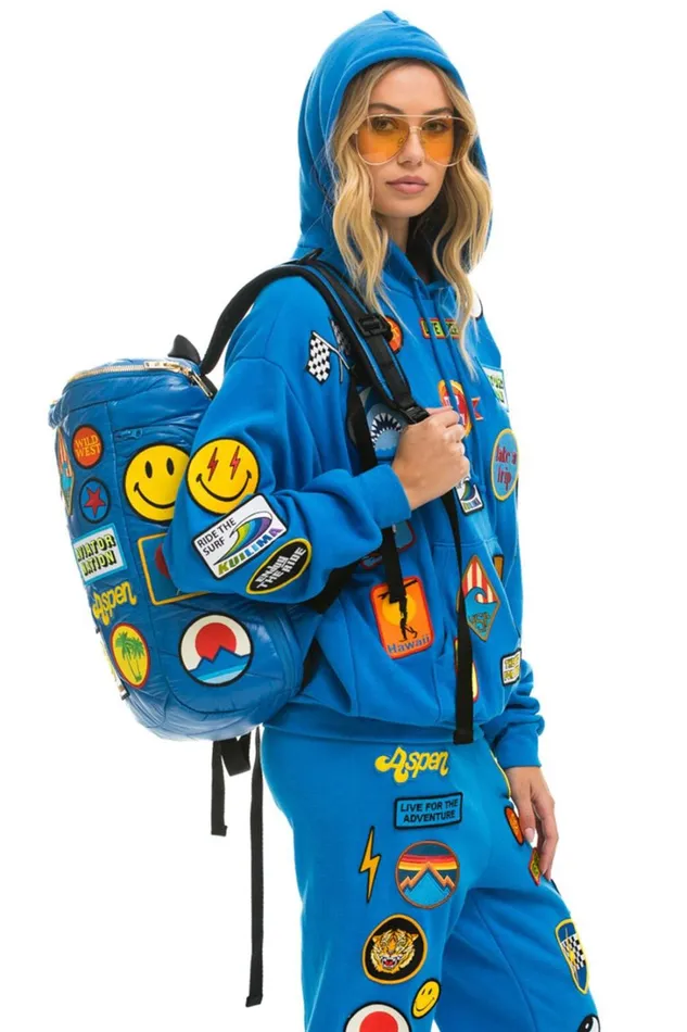 Women Backpacks Aviator Nation VINTAGE PATCH PUFFER BACKPACK 8211 SNORKEL BLUE GLOSSY Women Backpacks Aviator Nation VINTAGE PATCH PUFFER BACKPACK 8211 SNORKEL BLUE GLOSSY