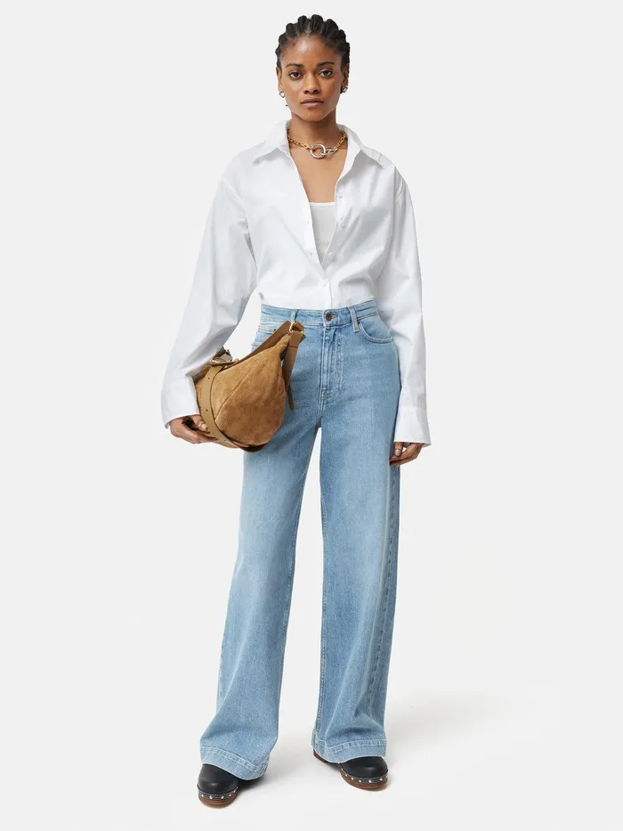 Women Balfour Long Wide Leg Jean Light Blue Wash Jigsaw Trousers