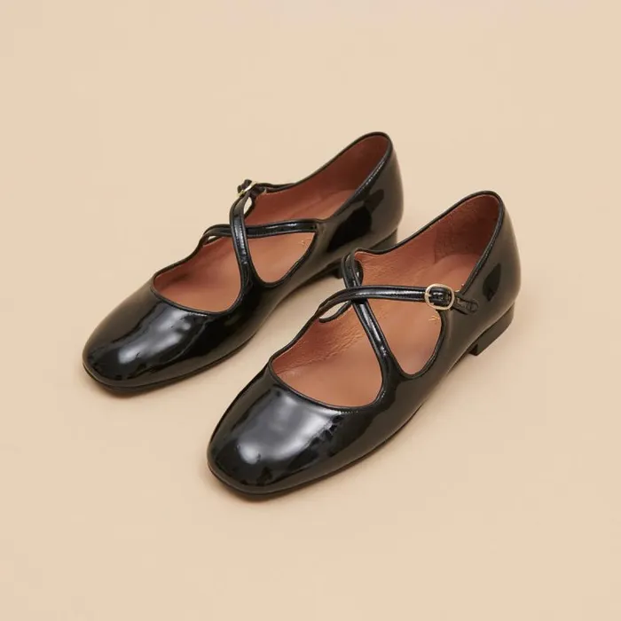 Women Ballet Flats With Crossed Straps Black Black JONAK Ballet Flats