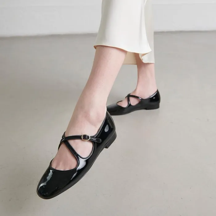 Women Ballet Flats With Crossed Straps Black Black JONAK Ballet Flats