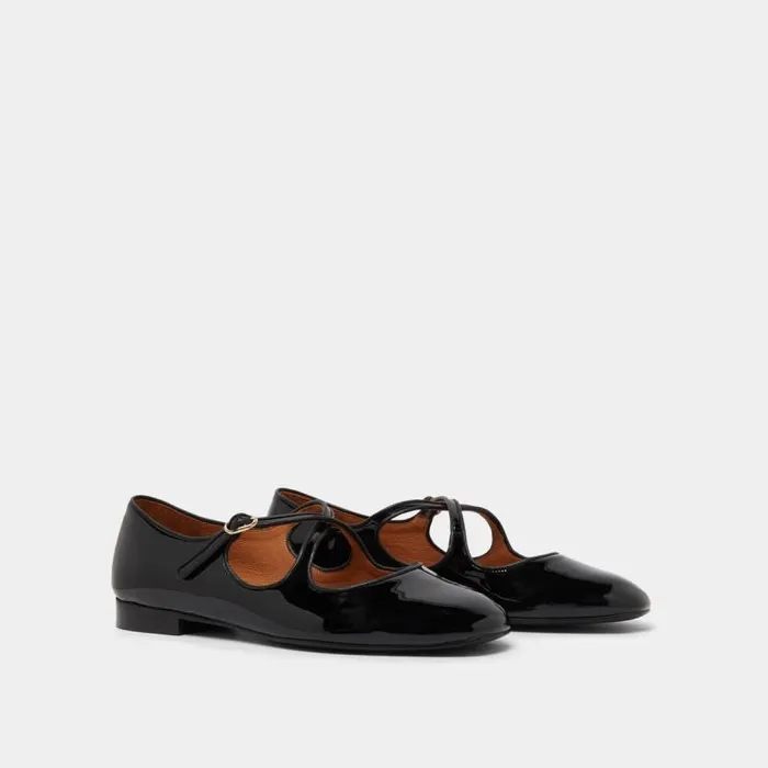 Women Ballet Flats With Crossed Straps Black Black JONAK Ballet Flats