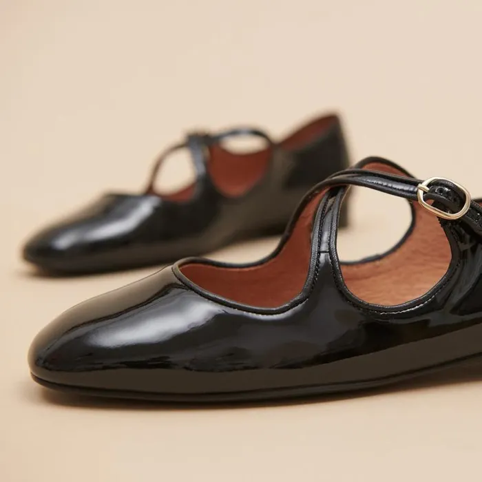Women Ballet Flats With Crossed Straps Black Black JONAK Ballet Flats