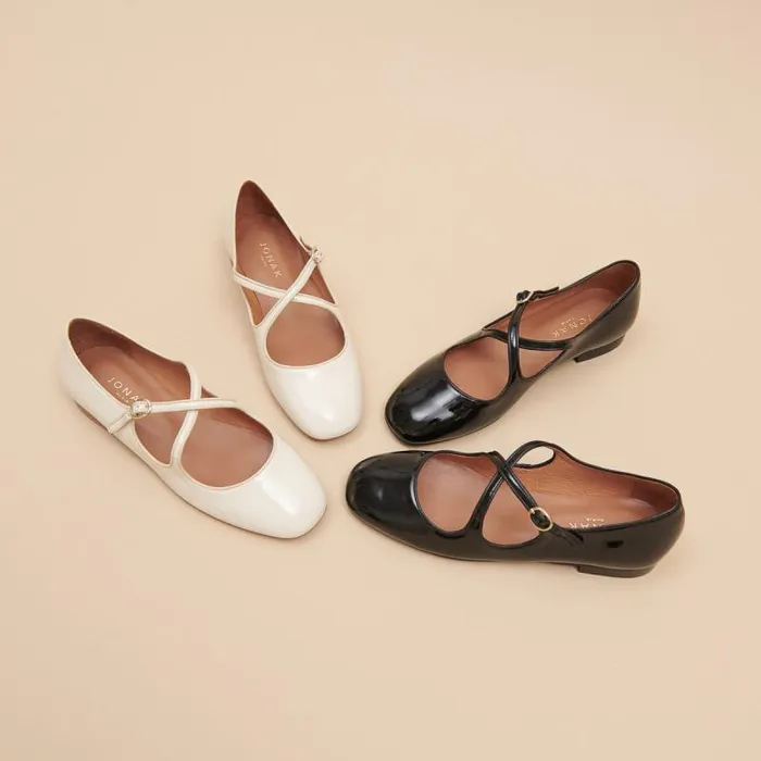 Women Ballet Flats With Crossed Straps Black Black JONAK Ballet Flats