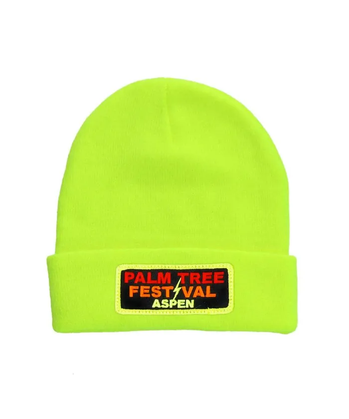 Women Beanies Aviator Nation PALM TREE FESTIVAL ASPEN 2024 BEANIE 8211 NEON YELLOW