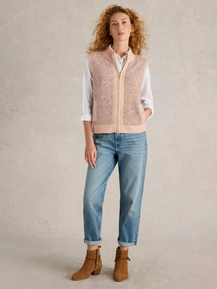 Women BECKY BOUCLE GILET Light Natural White Stuff Knitwear