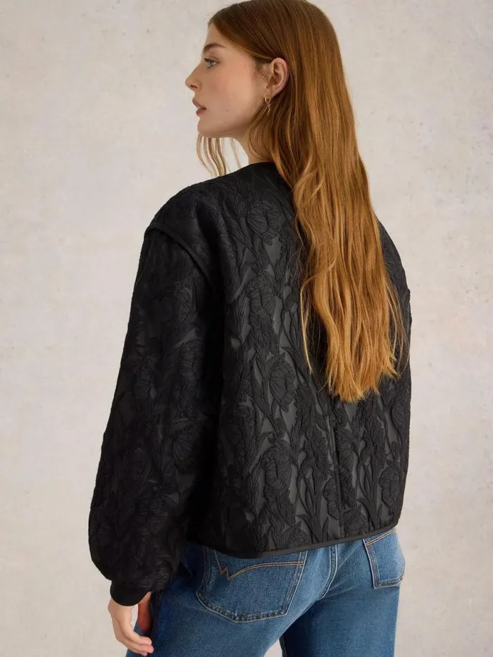 Women Bella Jacquard Jacket Pure Black White Stuff Coats and Jackets Women Bella Jacquard Jacket Pure Black White Stuff Coats and Jackets