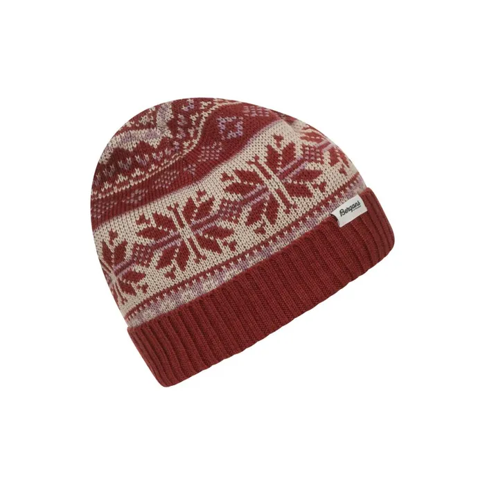 Women Bergans Of Norway Beanies And Caps Jacquard Beanie Chianti Red Lilac Chalk