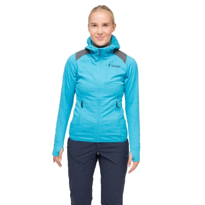 Women Bergans Of Norway Fleece Rabot Active Mid Hood W Jacket Aqua Lagoon