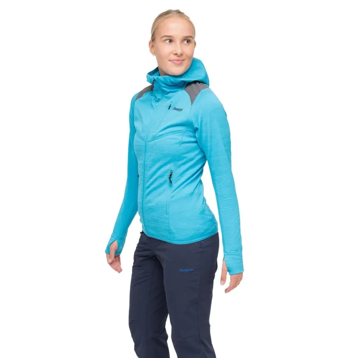 Women Bergans Of Norway Fleece Rabot Active Mid Hood W Jacket Aqua Lagoon