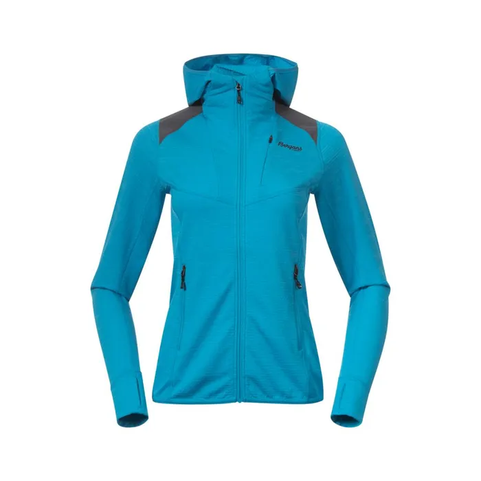 Women Bergans Of Norway Fleece Rabot Active Mid Hood W Jacket Aqua Lagoon