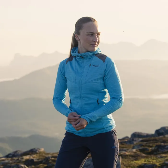 Women Bergans Of Norway Fleece Rabot Active Mid Hood W Jacket Aqua Lagoon