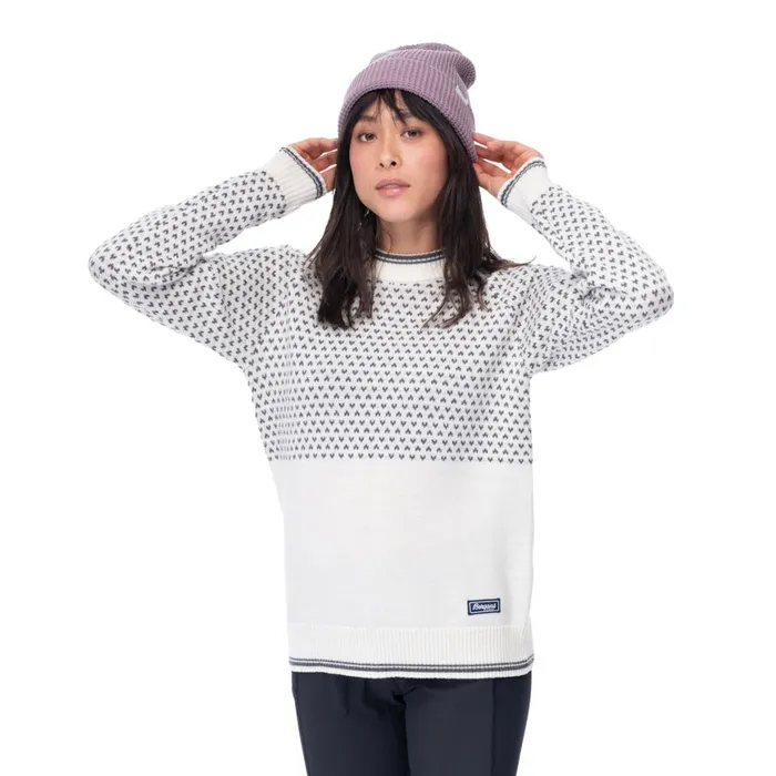 Women Bergans Of Norway Jumpers And Long Sleeves Alvdal Wool Jumper Vanilla White Solid Dark Grey