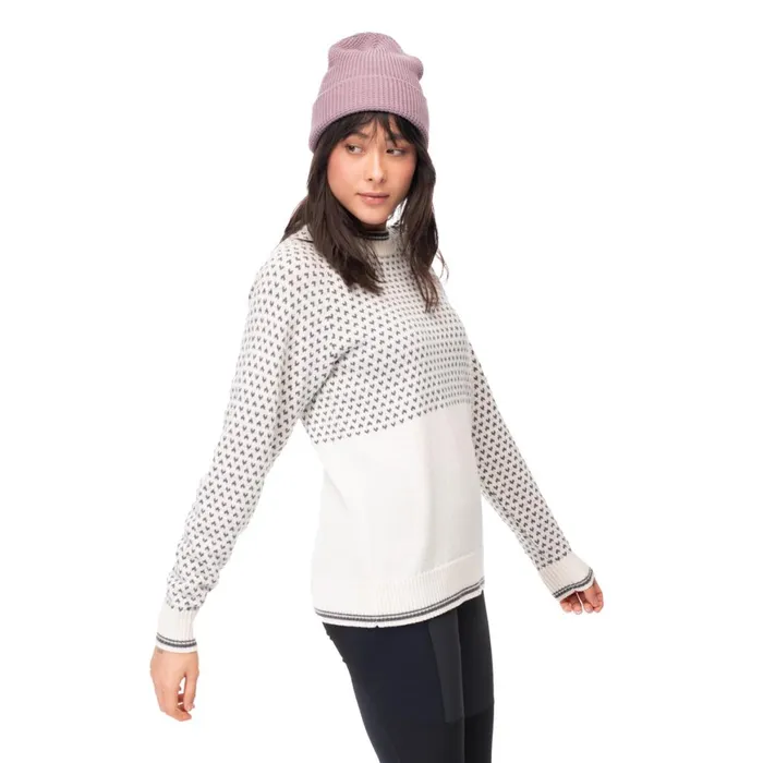 Women Bergans Of Norway Jumpers And Long Sleeves Alvdal Wool Jumper Vanilla White Solid Dark Grey