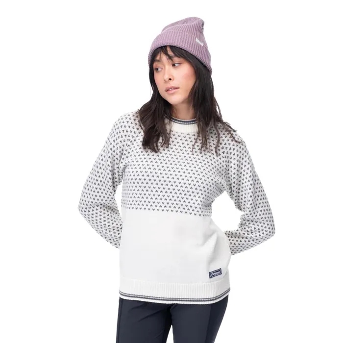 Women Bergans Of Norway Jumpers And Long Sleeves Alvdal Wool Jumper Vanilla White Solid Dark Grey