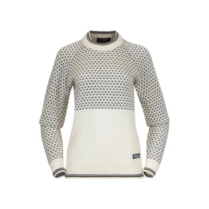 Women Bergans Of Norway Jumpers And Long Sleeves Alvdal Wool Jumper Vanilla White Solid Dark Grey