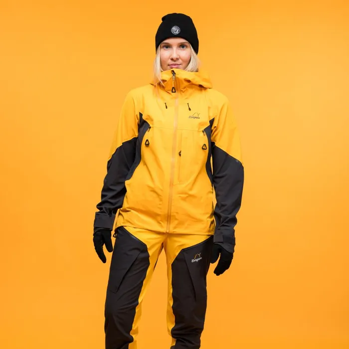 Women Bergans Of Norway Softshell Jackets Y Mountainline Hybrid Softshell Jacket Mango Yellow Dark Shadow Grey