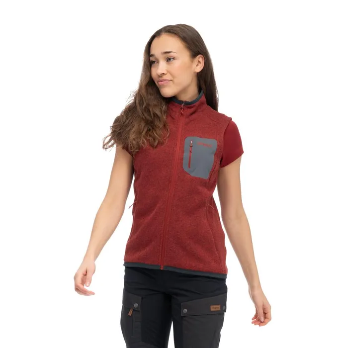 Women Bergans Of Norway Vests Kamphaug Knitted Vest Chianti Red