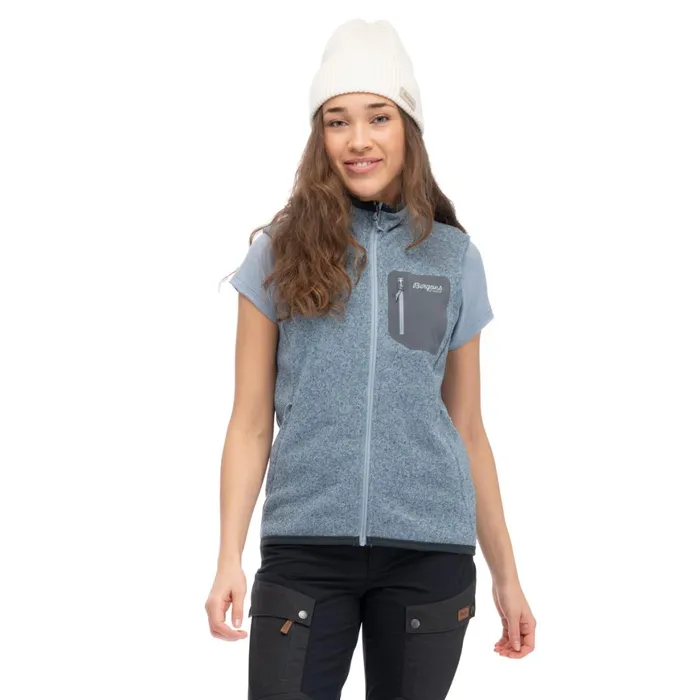Women Bergans Of Norway Vests Kamphaug Knitted Vest Husky Blue