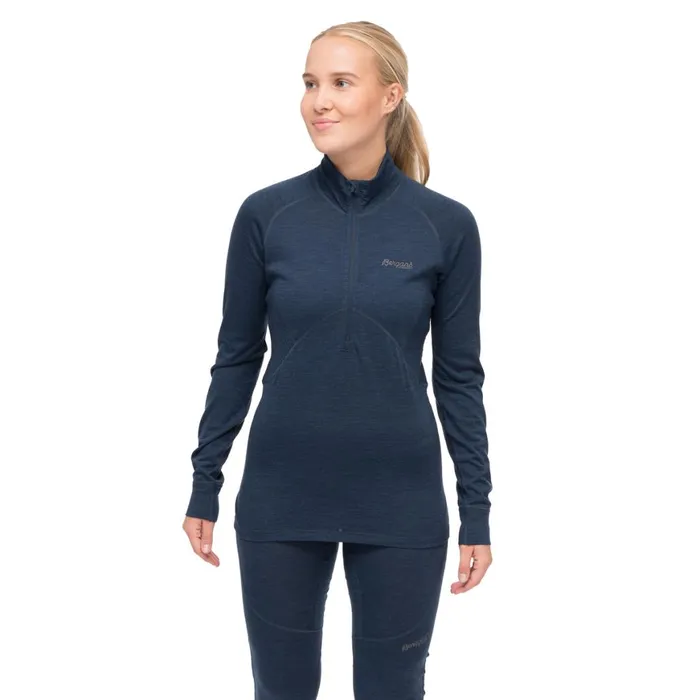Women Bergans Of Norway Wool Longsleeved Shirts InnerPure Merino Half Zip Navy Blue
