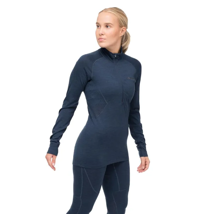 Women Bergans Of Norway Wool Longsleeved Shirts InnerPure Merino Half Zip Navy Blue