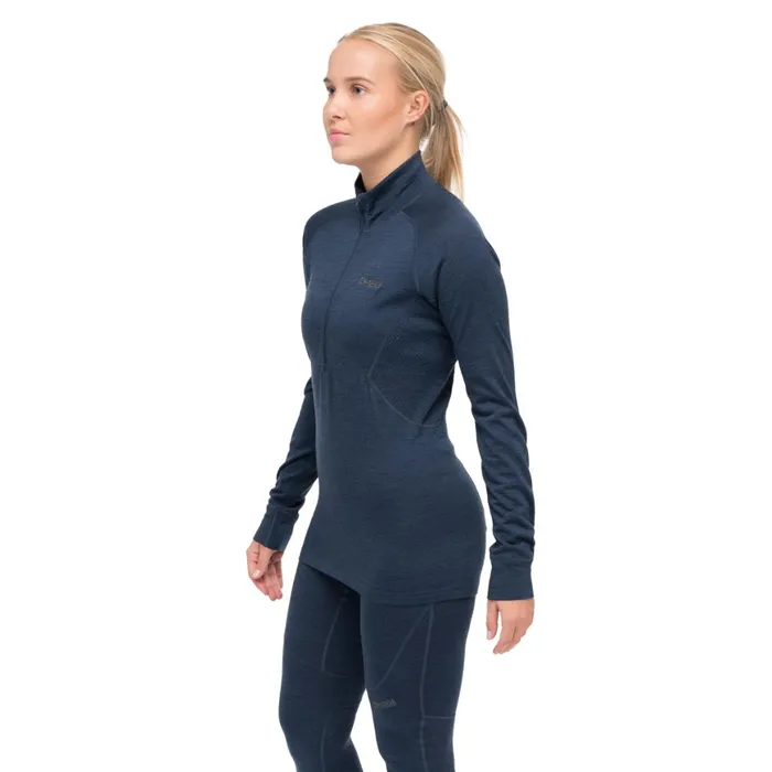 Women Bergans Of Norway Wool Longsleeved Shirts InnerPure Merino Half Zip Navy Blue