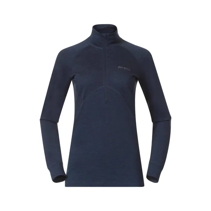 Women Bergans Of Norway Wool Longsleeved Shirts InnerPure Merino Half Zip Navy Blue