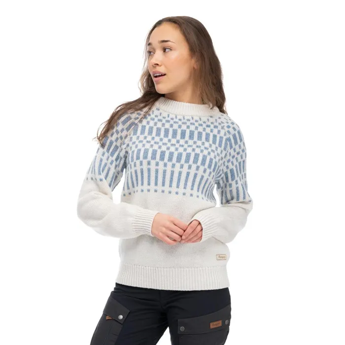 Women Bergans Of Norway Wool Nordmarka Merino Jumper Vanilla White Husky Blue