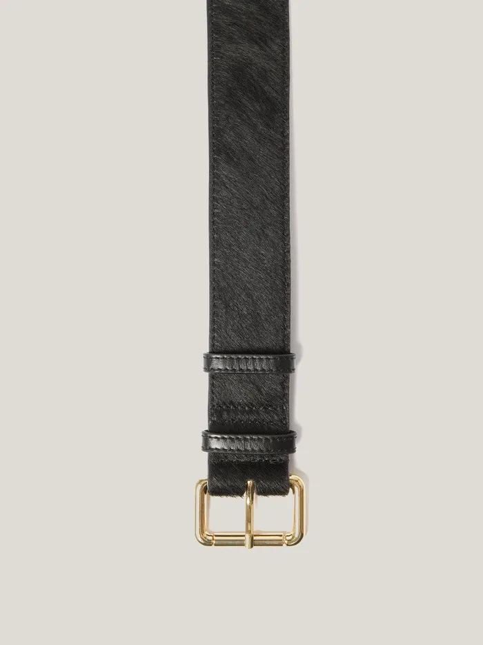 Women Black Calf Hair Belt Black Jigsaw Belts
