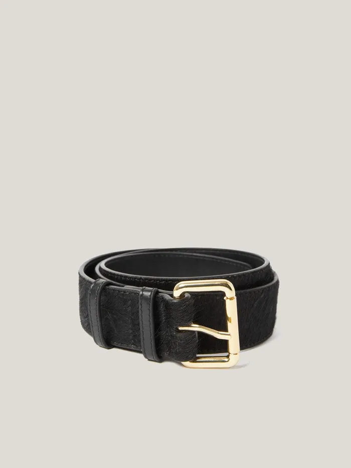 Women Black Calf Hair Belt Black Jigsaw Belts