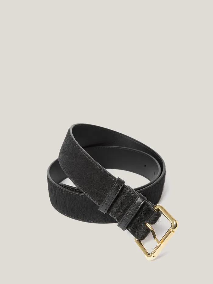 Women Black Calf Hair Belt Black Jigsaw Belts