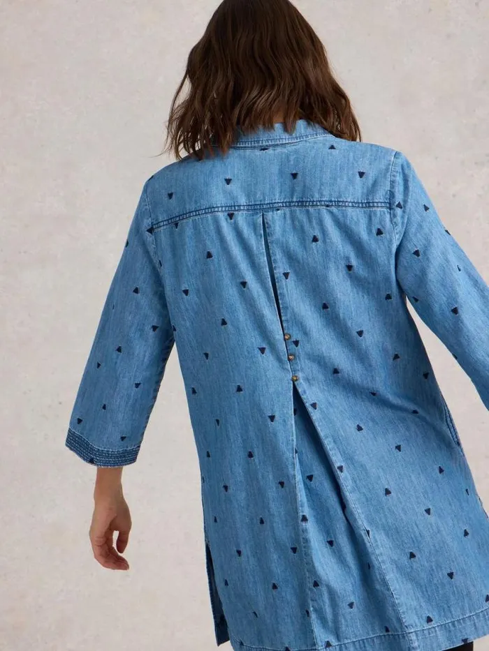 Women Blaire Denim Embroidered Tunic Mid Denim White Stuff Shirts and Blouses