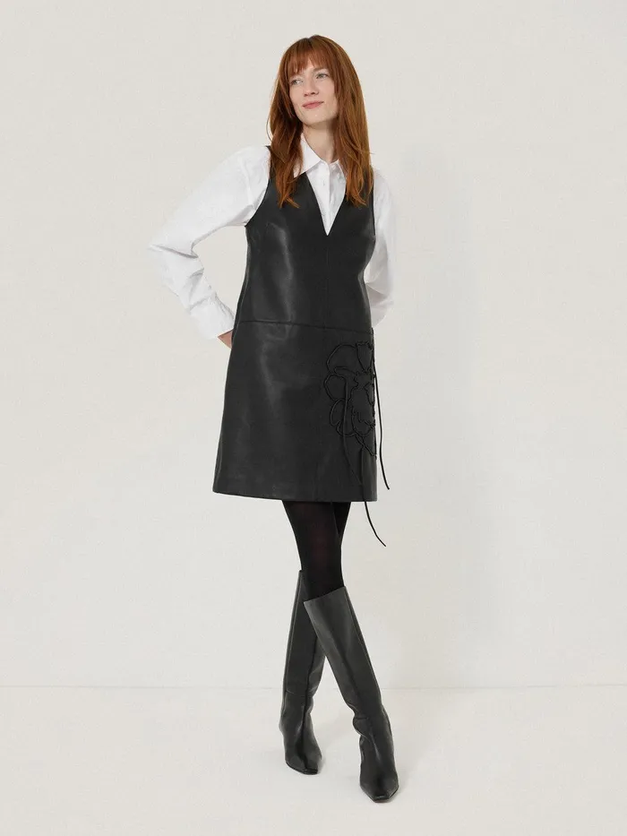 Women Bleeker Leather Applique Dress Black Jigsaw Leather