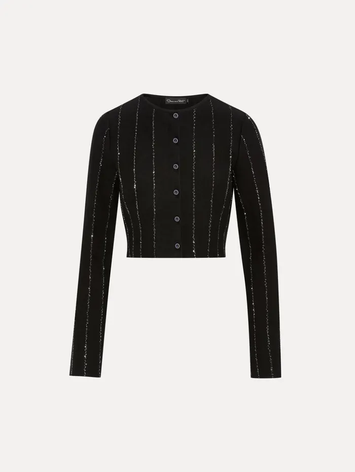 Women Blouses and Knits Oscar De La Renta Cropped Sequin Yarn Cardigan Black