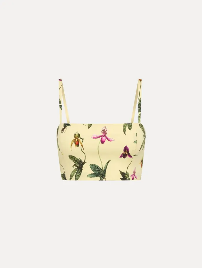 Women Blouses and Knits Oscar De La Renta Orchid Cotton Poplin Cropped Tank Yellow Multi