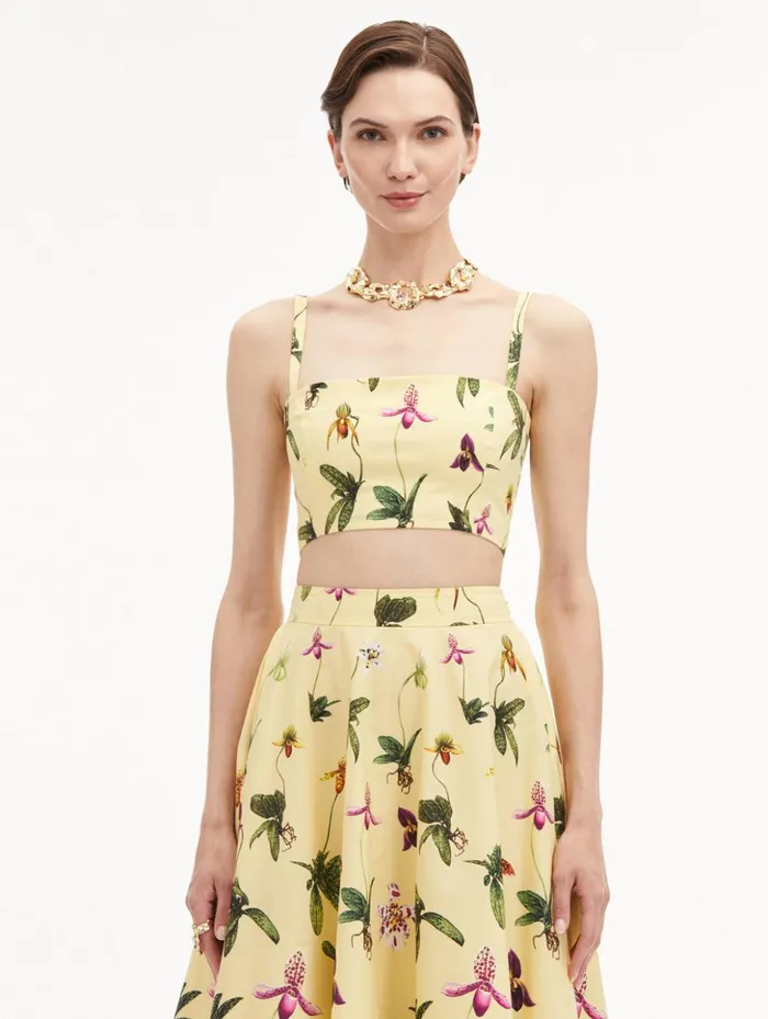 Women Blouses and Knits Oscar De La Renta Orchid Cotton Poplin Cropped Tank Yellow Multi Women Blouses and Knits Oscar De La Renta Orchid Cotton Poplin Cropped Tank Yellow Multi