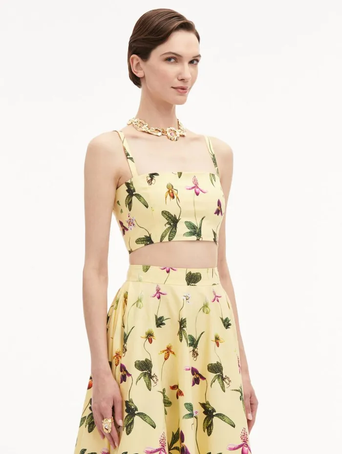 Women Blouses and Knits Oscar De La Renta Orchid Cotton Poplin Cropped Tank Yellow Multi Women Blouses and Knits Oscar De La Renta Orchid Cotton Poplin Cropped Tank Yellow Multi
