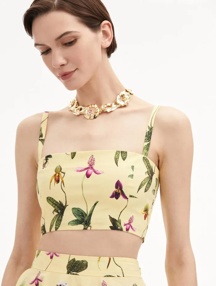 Women Blouses and Knits Oscar De La Renta Orchid Cotton Poplin Cropped Tank Yellow Multi Women Blouses and Knits Oscar De La Renta Orchid Cotton Poplin Cropped Tank Yellow Multi