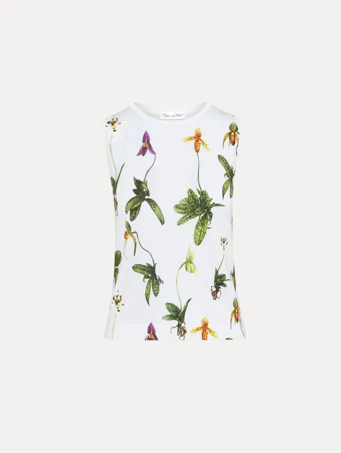 Women Blouses and Knits Oscar De La Renta Orchid Printed Tank Light Blue Multi