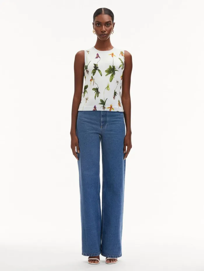 Women Blouses and Knits Oscar De La Renta Orchid Printed Tank Light Blue Multi Women Blouses and Knits Oscar De La Renta Orchid Printed Tank Light Blue Multi