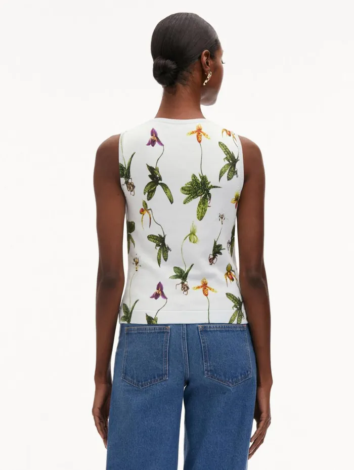 Women Blouses and Knits Oscar De La Renta Orchid Printed Tank Light Blue Multi Women Blouses and Knits Oscar De La Renta Orchid Printed Tank Light Blue Multi
