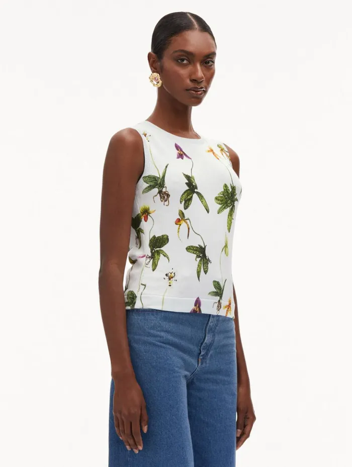 Women Blouses and Knits Oscar De La Renta Orchid Printed Tank Light Blue Multi Women Blouses and Knits Oscar De La Renta Orchid Printed Tank Light Blue Multi