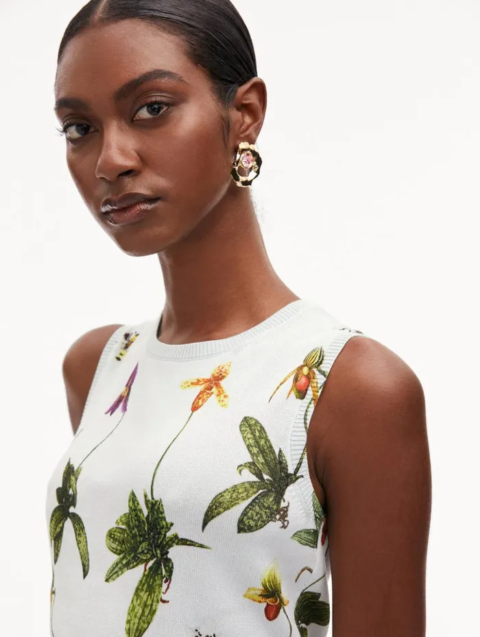 Women Blouses and Knits Oscar De La Renta Orchid Printed Tank Light Blue Multi Women Blouses and Knits Oscar De La Renta Orchid Printed Tank Light Blue Multi