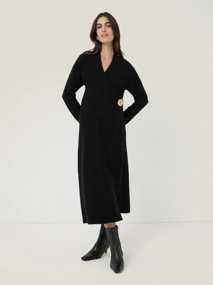 Women Boiled Wool Blend Disc Dress Black Jigsaw Dresses and Jumpsuits