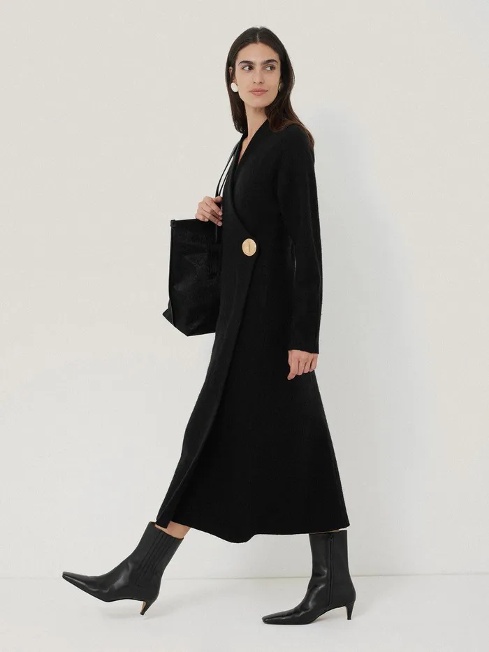 Women Boiled Wool Blend Disc Dress Black Jigsaw Dresses and Jumpsuits