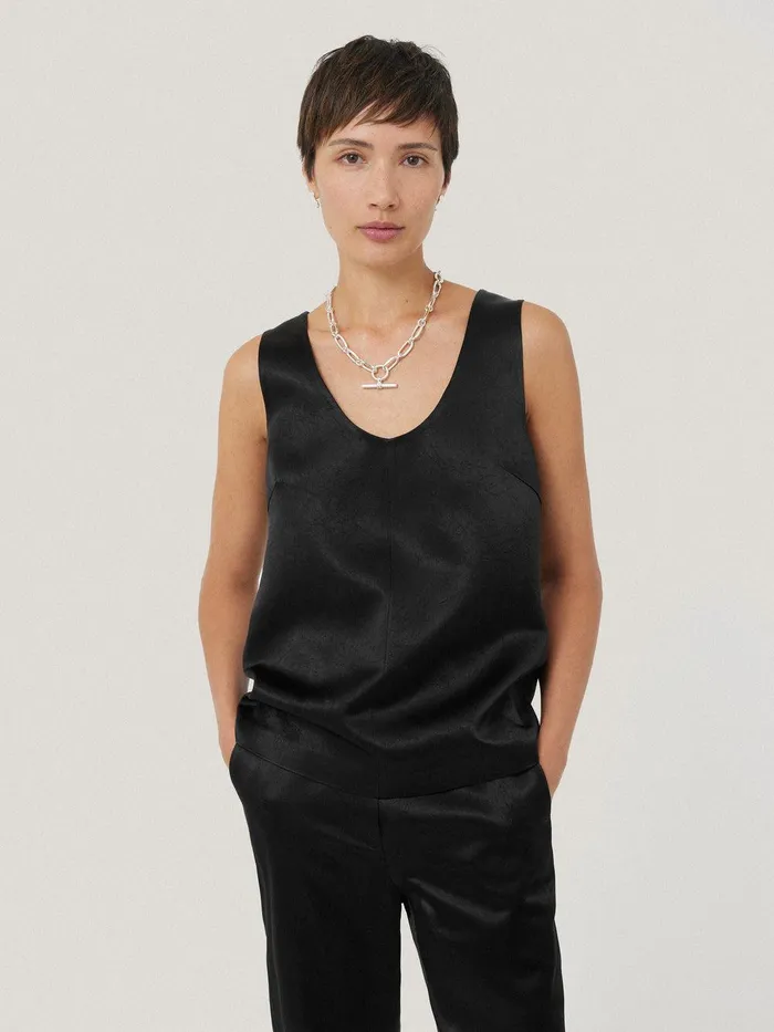 Women Bonded Satin Tank Top Black Jigsaw Shirts and Tops