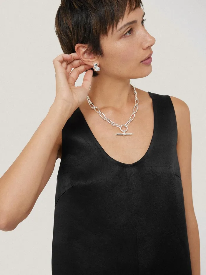 Women Bonded Satin Tank Top Black Jigsaw Shirts and Tops