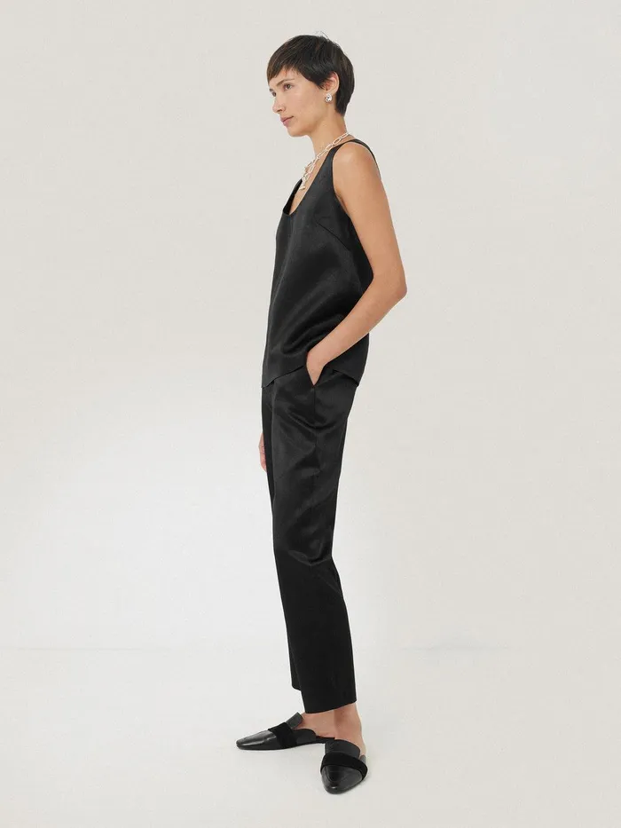 Women Bonded Satin Tank Top Black Jigsaw Shirts and Tops